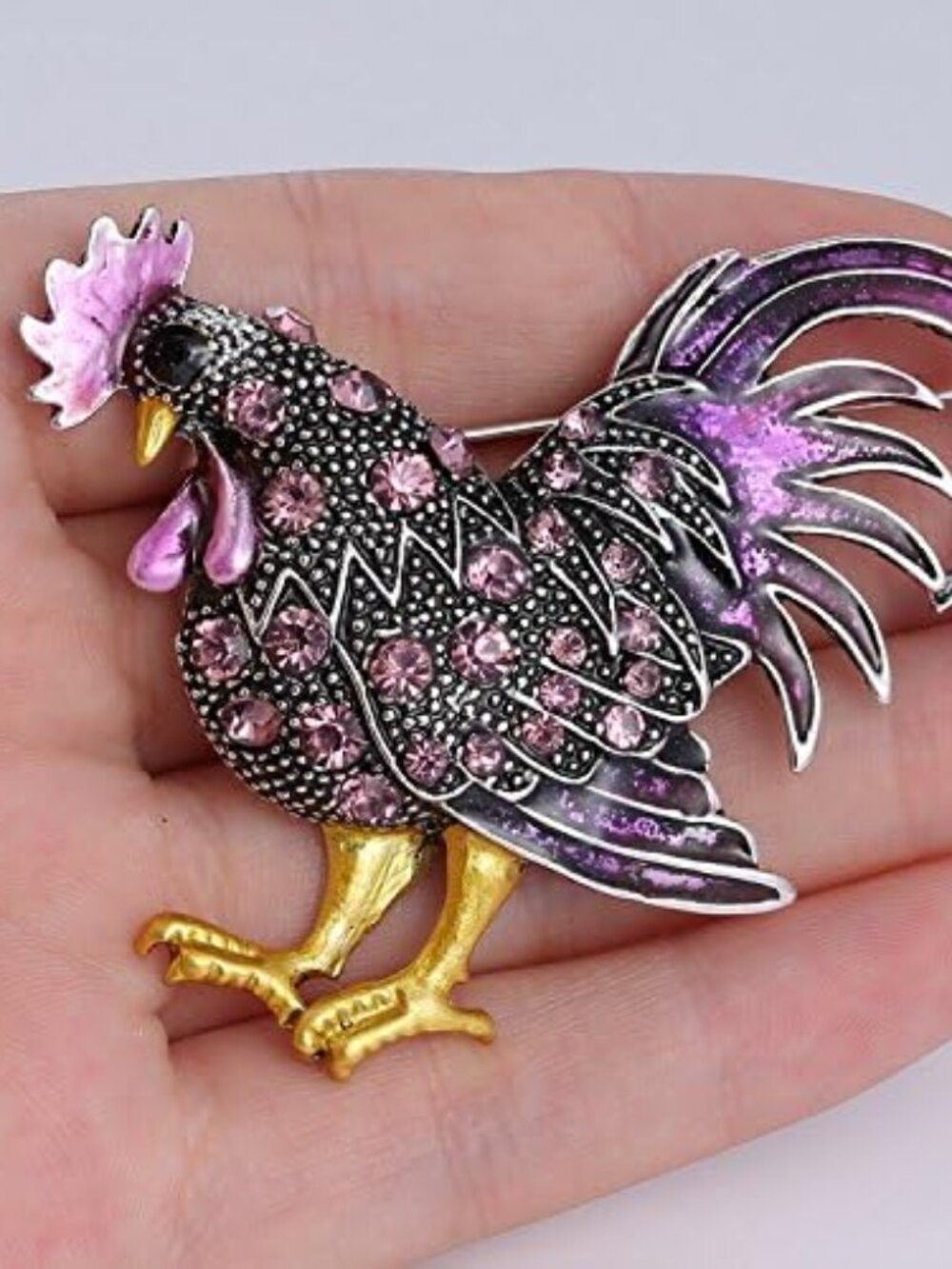 Multi-Color Crystal Rooster Brooch